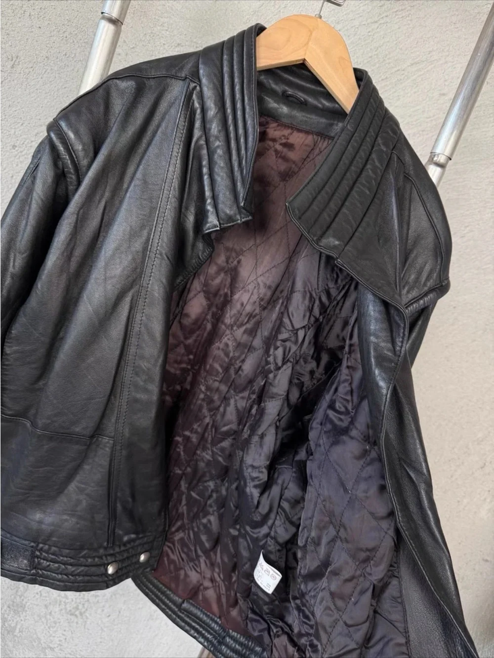 Black Leather Zip-Front Jacket - Women